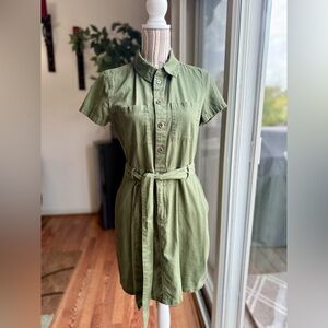 J. Crew Sage Green Belted Dress w/ Pockets